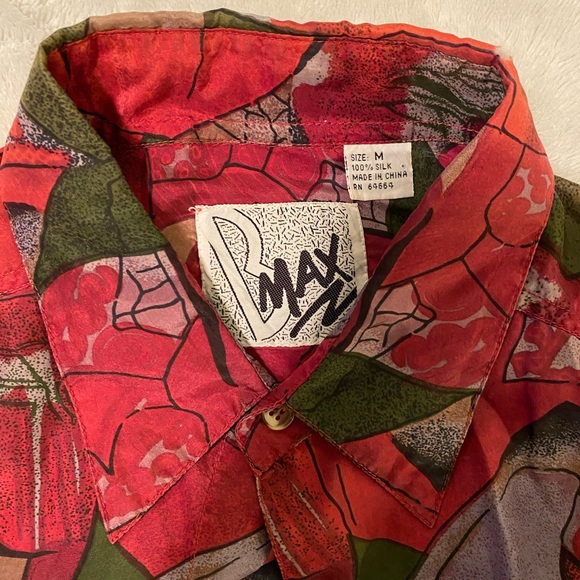 Vintage 100% silk abstract button up shirt M - Picture 4 of 9